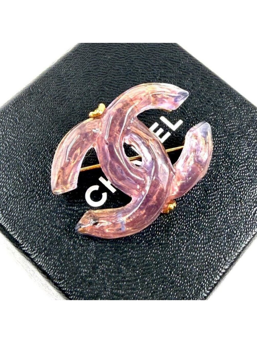 Chanel Brooch CC Logo Clear Purple